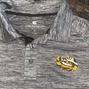 Colosseum Gray LSU Men's Polo Shirt Eye Of The Tiger Short Sleeve Dry Fit Medium